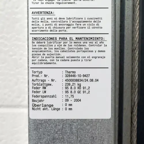 Novoferm industrial torsion spring
            data plate